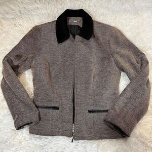 Collin Creek Blazer Jacket Brown Tweed Velvet Collar Size 6
